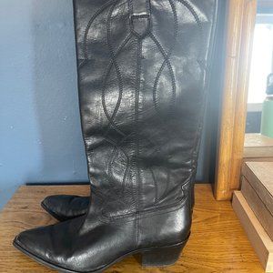 ZARA Women's Size 10 Black Leather Cowboy Boots